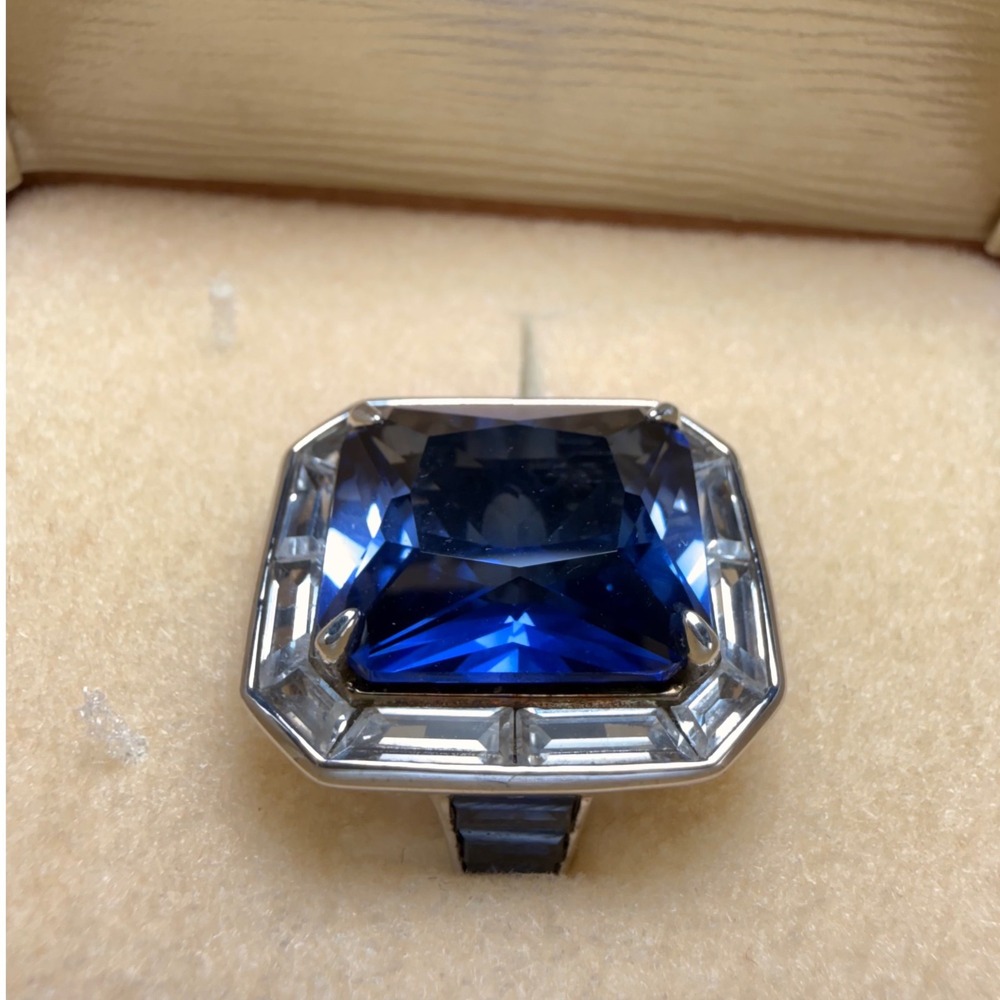 Lab Grown Blue Sapphire Ring 14 CTW Sterling Silver Rhodium Plated Sz 6